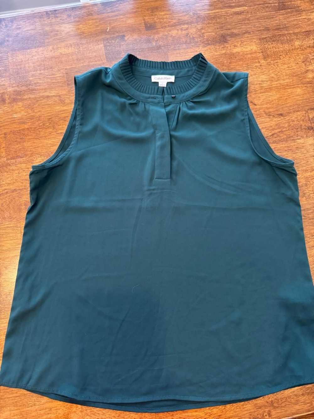 Calvin Klein Sleeveless Mock Neck Shell - Teal Green
